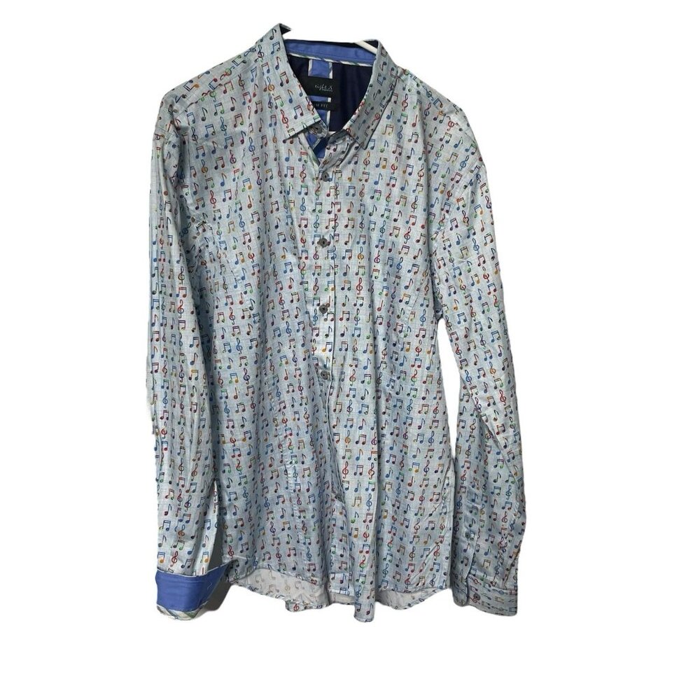 EIGHT X 8X PREMIUM Shirt Men’s XL Music Note Button Down Flip Cuff Blue